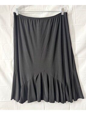 Bay Studio Career Plus 1X Black Stretch Flounce Hem Midi Skirt Pull On